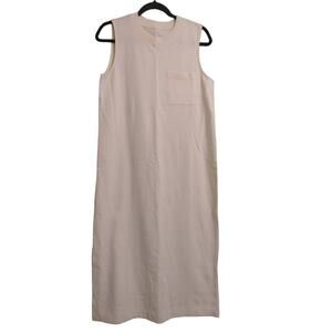 Everlane Womens Shift Dress Beige (Tan) Pocket Maxi Jewel Neck Sleeveless Slit M